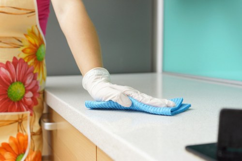 Cleaner washing windows on a residential property in NW5