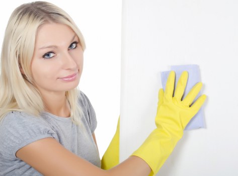 Warning signs and controlled cleaning area during carpet cleaning